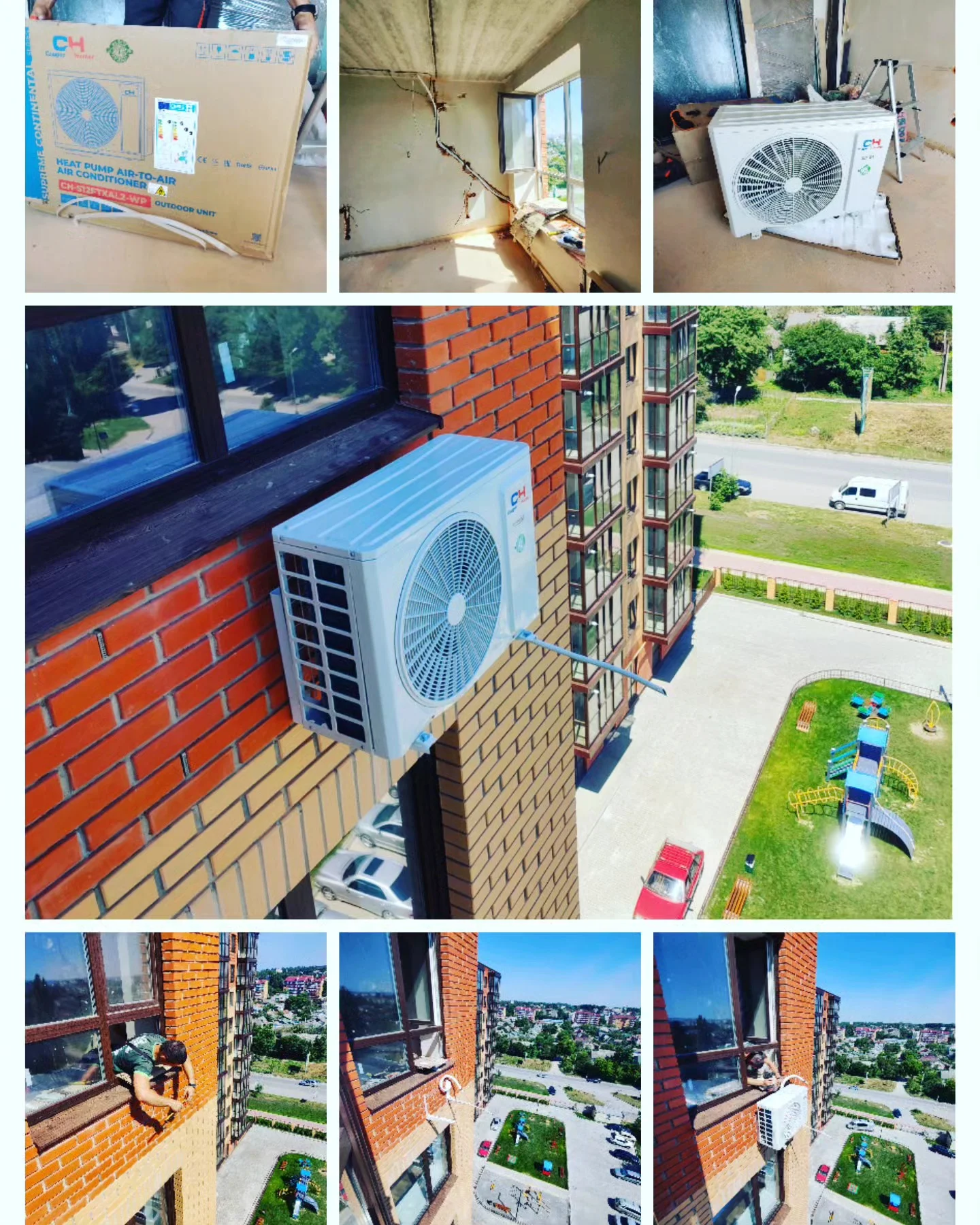 Наружный блок на кирпичном фасаде новостройки